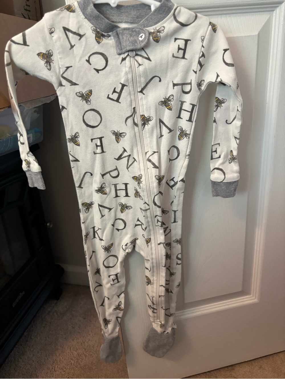 Burt's Bees Cream One-Piece Footed Sleeper with Bee & Letter Print